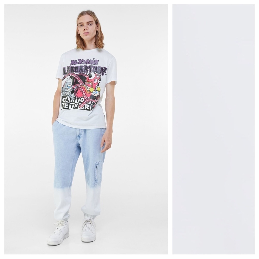🌹NWT. Bershka White Cartoon Network "Dexter's Laboratory" Print T-shirt Size L